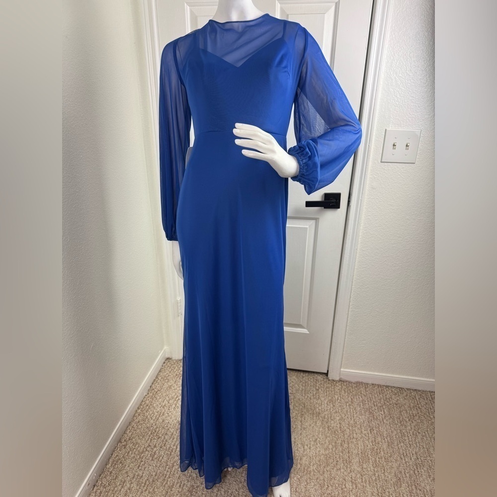 AZAZIE CHARISSA Royal Blue Sheath Long Sleeve Chiffon Dress Size A8. G41